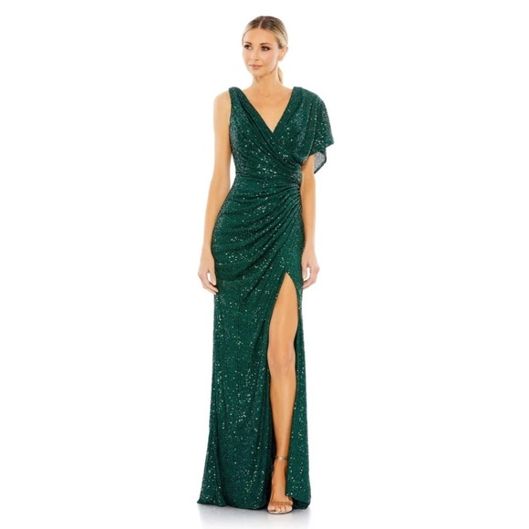 Mac Duggal 26988 NWT SEQUINED ASYMMETRICAL DRAPED TRUMPET GOWN - Picture 1 of 10